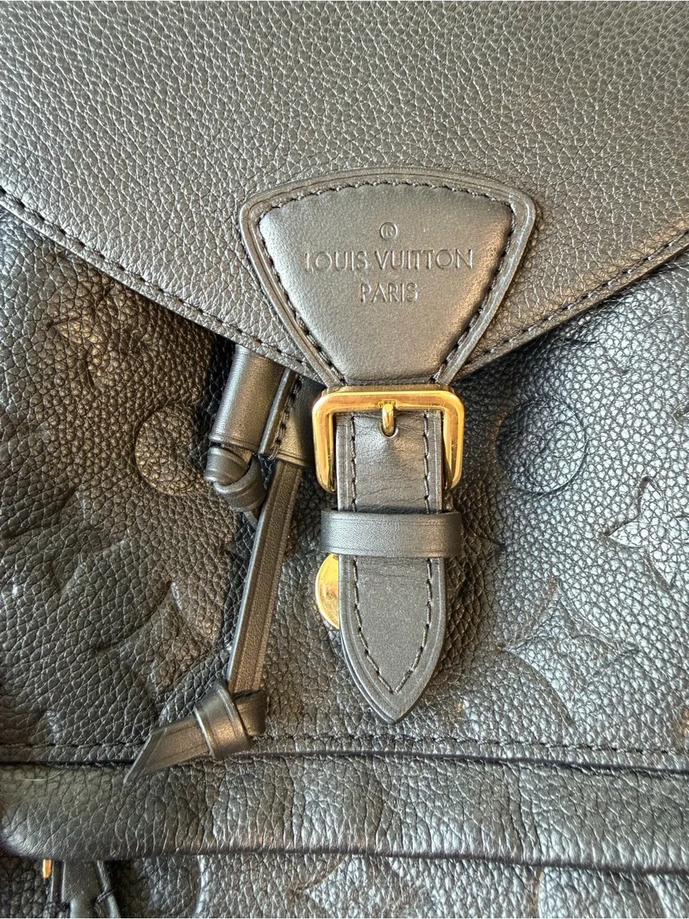 Louis Vuitton Black Monogram Embossed Backpack with Logo Tag